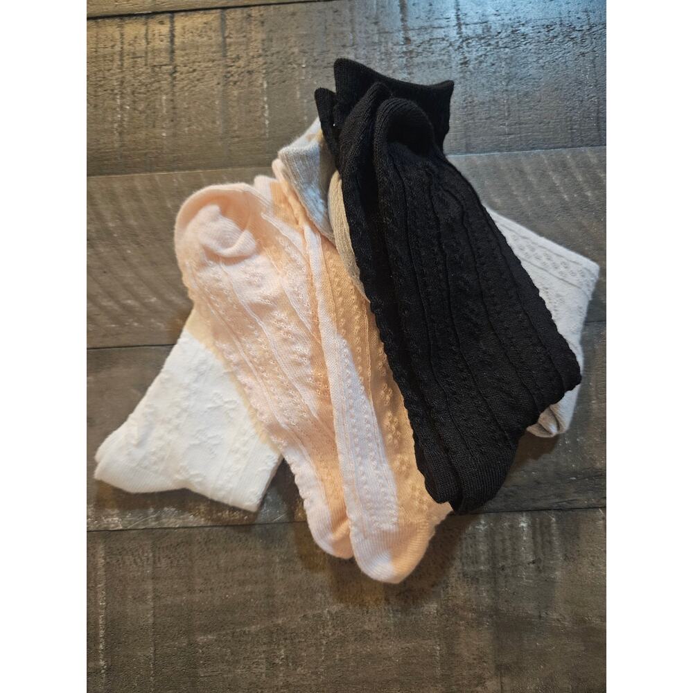 Girls Softie Socks Pink Black White Gray Ribbons Bows NWT 4 pack Cable Knit